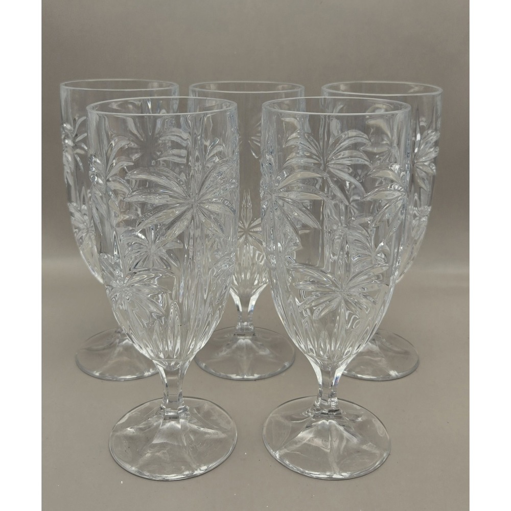 Godinger Palm Iced Tea Glasses So. Beach Collec. 7 7/8" Mint Cond Set of 5  B#32